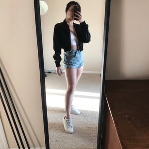 Solid Zip Up Front Crop Jacket